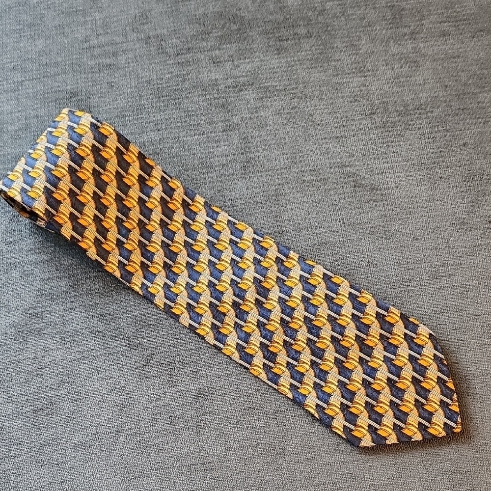 Ermenegildo Zegna Yellow, Navy and Gray Silk Tie